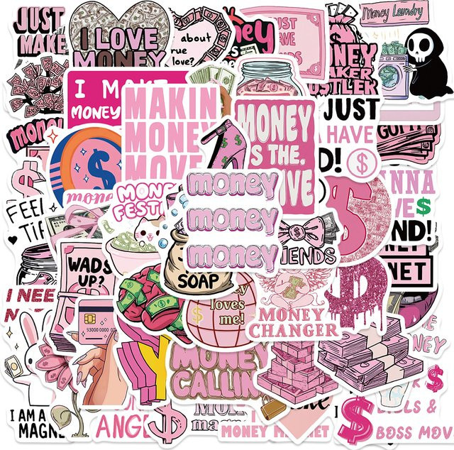 50 Stück PickJoy Geld-Graffiti Vinyl Aufkleber wasserfest, Mehrfarbig - Bild 1