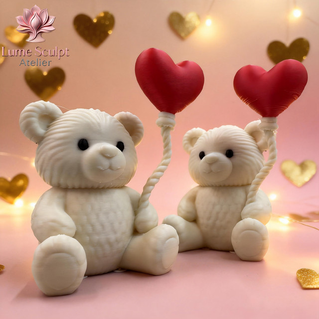 Dekorative Teddybär Figur mit Herzballon von J BIRD in Weiß - Bild 1