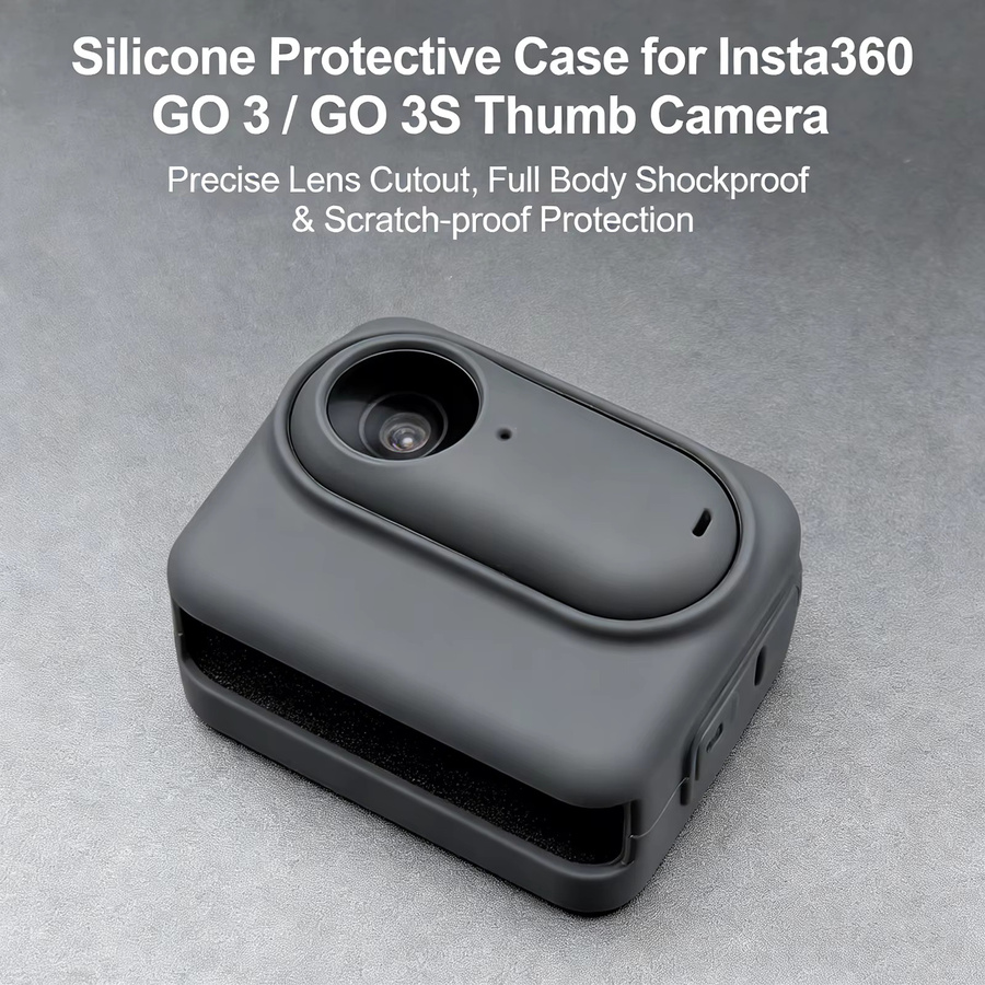 BMUUPY Silikonhülle für Insta360 GO 3/3S Kamera in Schwarz mit Trageband und präzisen Aussparungen zum Schutz vor Stößen und Kratzern - Bild 2