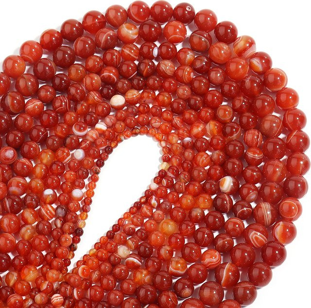 Achatperlen, rot gestreift, rund, Naturstein, 4-12 mm - Bild 1