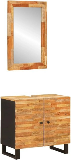 vidaXL Badezimmer Set aus Massivholz Mango in Natur mit Waschbeckenschrank und Spiegel, 2-teilig - Bild 1