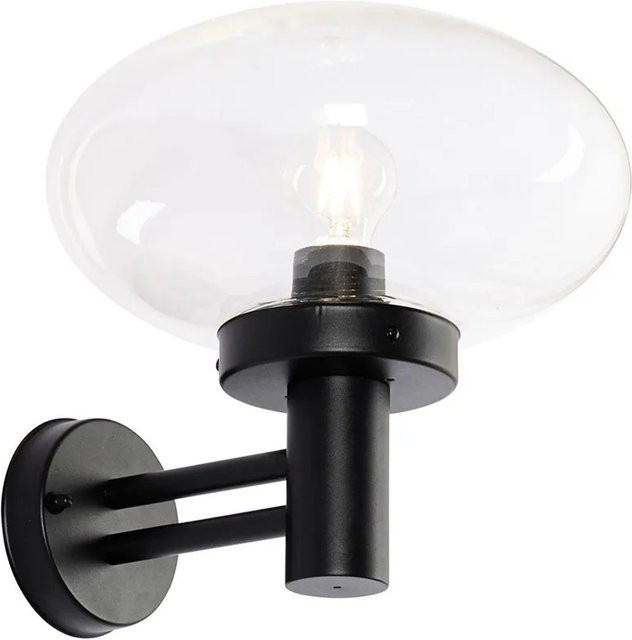 QAZQA Elly Moderne Außenwandleuchte in Schwarz aus Edelstahl und Glas mit E27 Fassung, IP44 wetterfest für Garten und Außenbereich - Bild 1