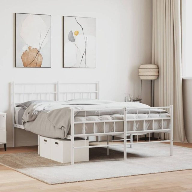 Vidaxl Metallbett mit Kopf- und Fußteil in Weiß, B/T/H: 140 x 200 cm - Bild 1