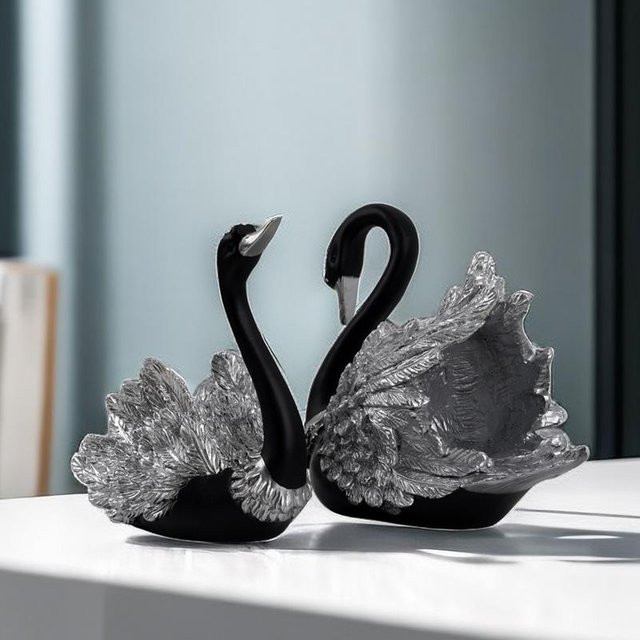 Yiran Furniture Schwan Ornamente Paar in Schwarz aus Kunstharz zur Dekoration für Wohnzimmer und Eingangsbereich - Bild 1