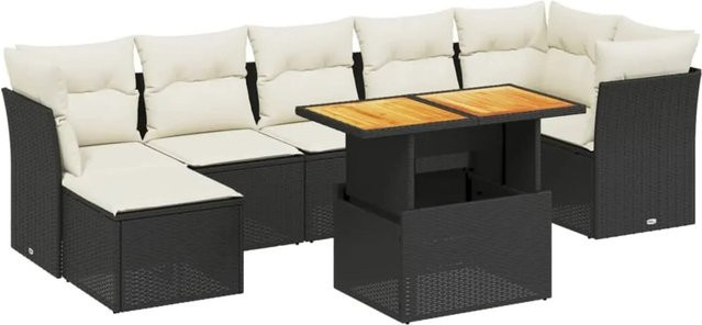 vidaXL 8-tlg. Garten-Sofagarnitur in U-Form aus Poly-Rattan und Metall mit Kissen in Schwarz - Bild 1