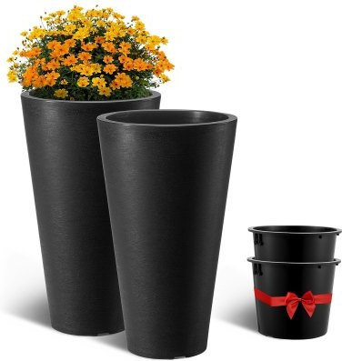 VEVOR Blumentopf 2er Set, Große konische Blumenkübel mit modernem Design und Drainagesystem, Schwarz, Höhe: 59 cm - Bild 1