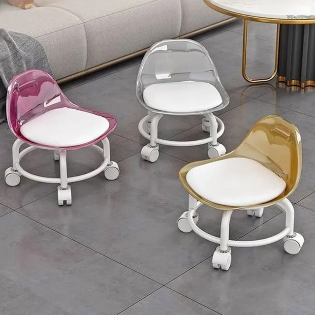 LIUSHADUOLA Acryl-Hocker mit beweglicher Rückenlehne, Drehstuhl in Transparent und Gelb, modern und glänzend - Bild 1