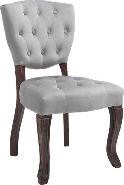 CLP Esszimmerstuhl Elysa Polsterstuhl aus Samt in Grau mit Chesterfield Design und Kautschukholz Gestell - Bild 1