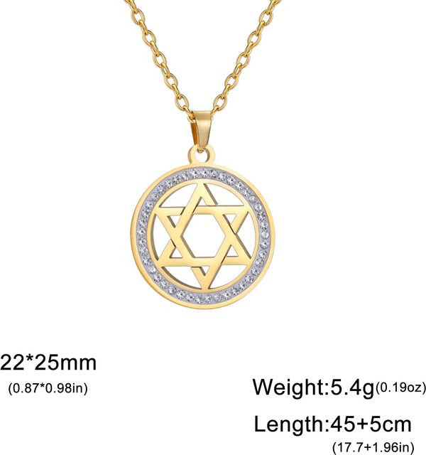 Choker Halskette Davidstern, Gold Edelstahl, Zirkonia, Damen, 45-50cm - Bild 1