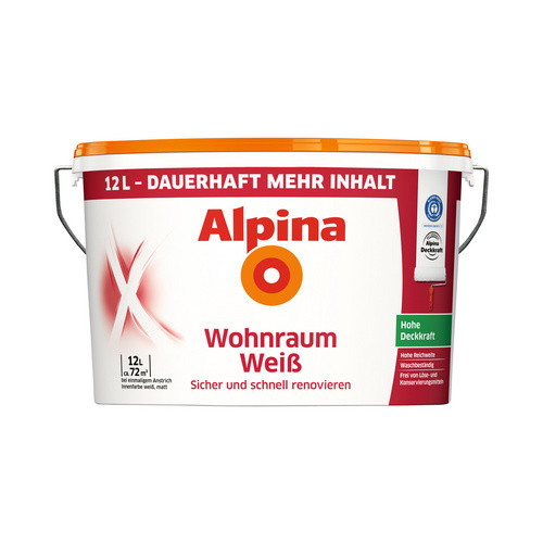 Alpina Wandfarbe Wohnraumweiß, matt, weiß, 12 l - Bild 2