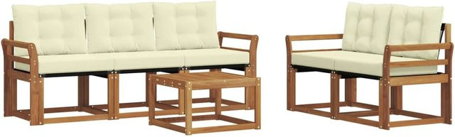 vidaXL Outdoor-Sofagarnitur 6-teilig aus Akazienholz mit Textilene und Kissen in Natur und Creme - Bild 1