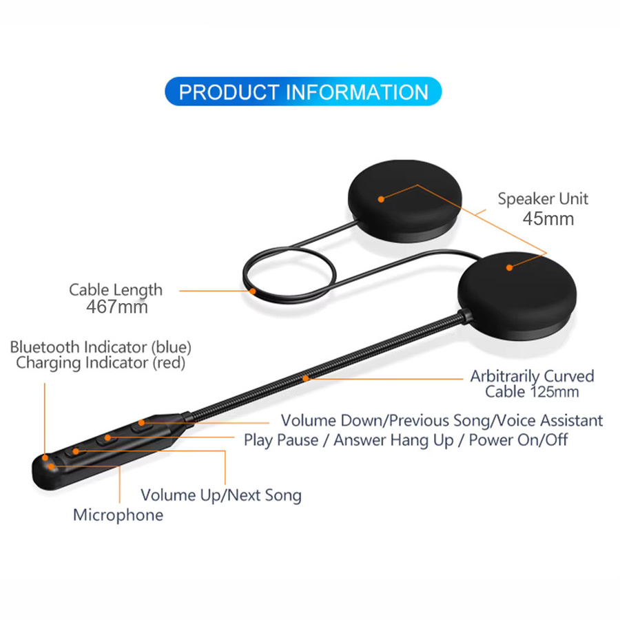 Freedconn LUVIN S1 Bluetooth 5.3 Motorradhelm-Headset in Schwarz mit In-Ear Kopfhörern und kabelloser Stereo Intercom Freisprecheinrichtung - Bild 4