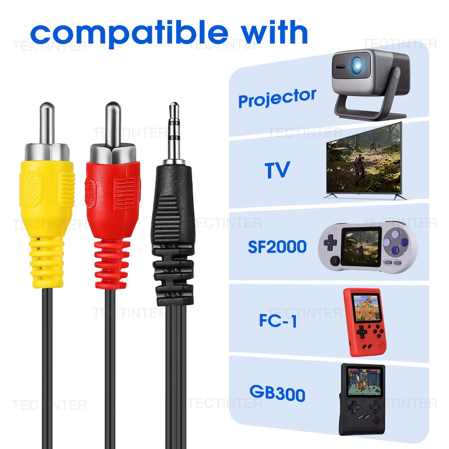 TECTINTER RCA Composite AV-Kabel für GB300, SF2000 und FC Videospielkonsolen, Kupferleitung, Multicolor, Länge: 3 m - Bild 2