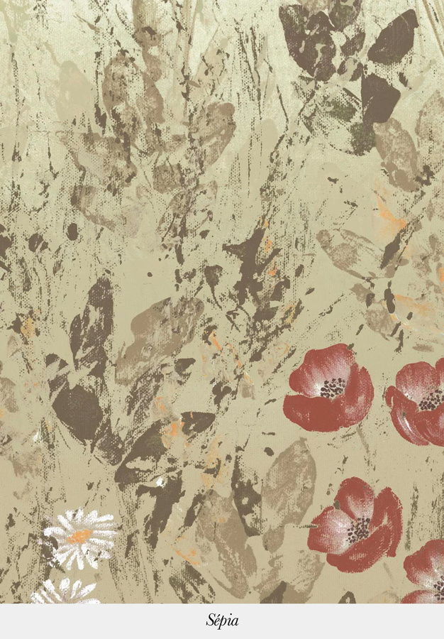 Isidore Leroy Mural Fresco Sepia Panel A Wandtapete mit floralem Vintage-Design in Multicolour - Bild 1