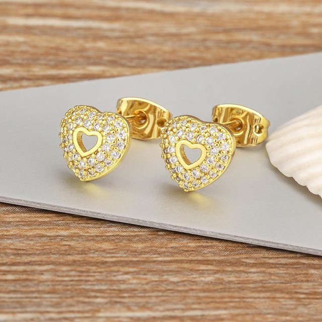 YIRAN Ohrstecker Herzform, Gold, Zirkonia, Damen - Bild 1