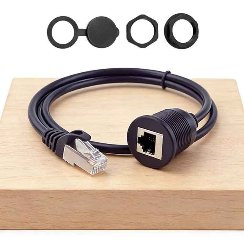 DIVEDEER RJ45 zu CAT6 Wasserdichter Netzwerk-Stecker auf Buchse Ethernet LAN Verlängerungskabel, Schwarz - Bild 2