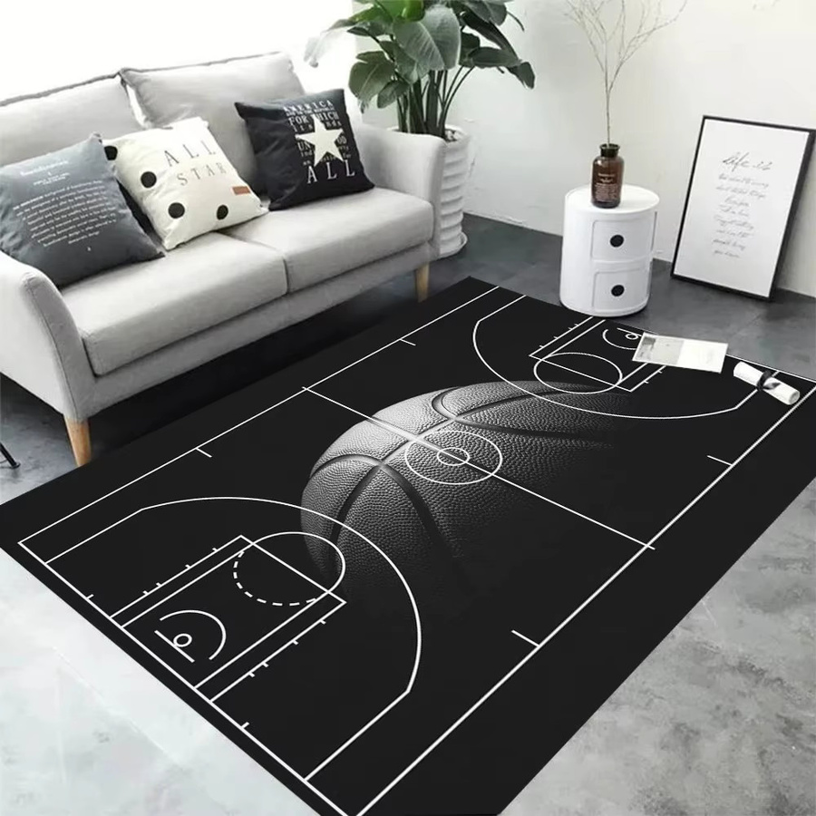 VIKAMA Basketball-Teppich in Schwarz-Weiß, rutschfest und fleckresistent, abstraktes Design für Schlafzimmer und Wohnzimmer, B: 120 cm, T: 80 cm - Bild 1