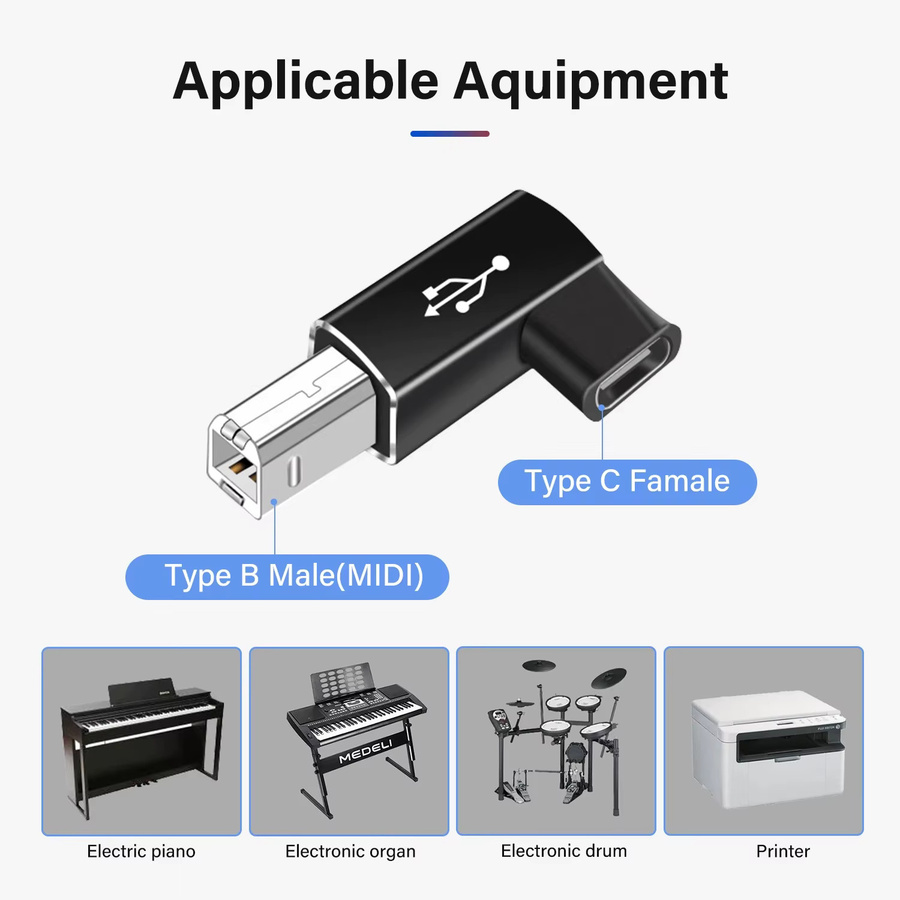Nnbili USB Typ C auf USB B Adapter, schwarz, Konverter für Scanner, Drucker, MIDI-Controller und Tastaturen - Bild 2