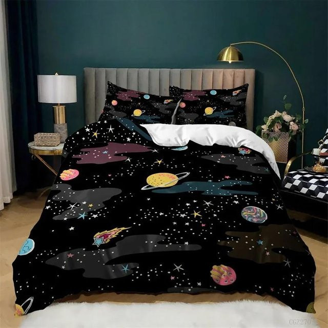 Binchi Outdoor Product Bettwäscheset Sternenhimmel Galaxie aus Mikrofaser, Farbe Schwarz Multicolour, Inhalt: 1x Bettdeckenbezug und 1x Kissenbezug, B/H: 70 x 133 cm - Bild 1