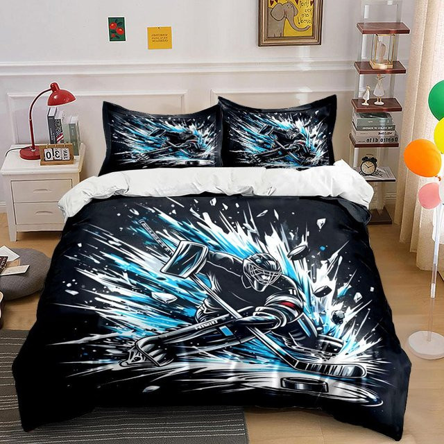 Flylo Bettwäsche Set Eishockey Torwart Action Kunstdruck Schwarz B/H: 140 x 210 cm - Bild 1