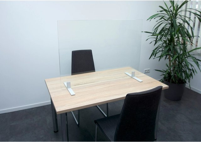 Skyscope Hygiene Schutzglas Set in Transparent und Grau mit 2 Standfüßen, Breite: 100 cm, Höhe: 70 cm, Tiefe: 35 cm - Bild 1