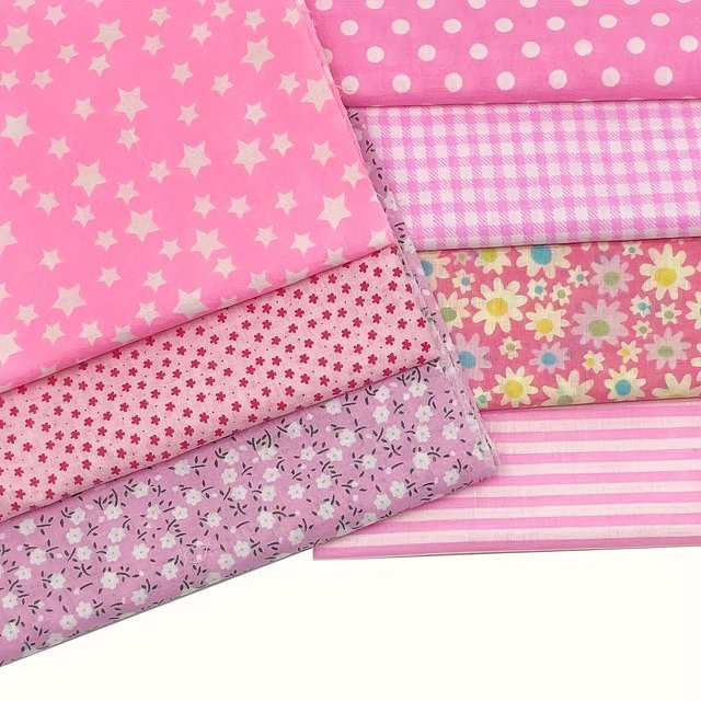 WENYUYA Patchwork-Stoff Set aus reiner Baumwolle, 7 Stück rosa bedruckte Quadrate mit Viertelbindung, B/B/B: 25 x 25 x 25 cm - Bild 1