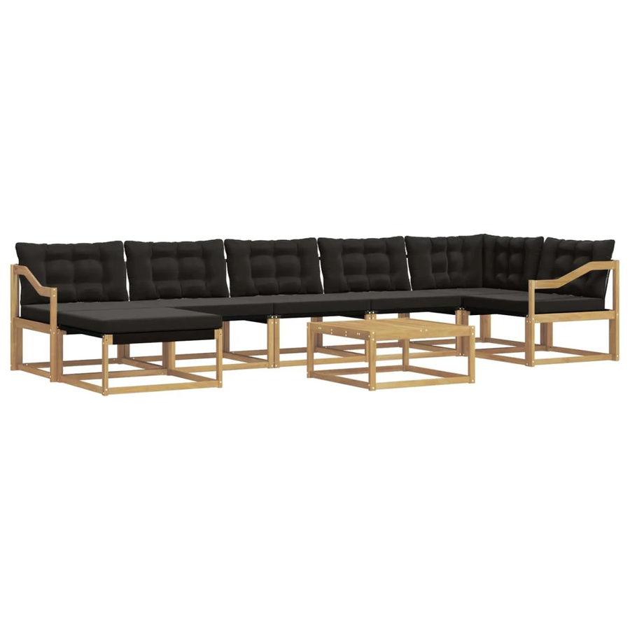 vidaXL Outdoor-Sofagarnitur 8-teilig aus Akazienholz in Weiß, Schwarz und Braun mit Textilene-Polstern und abnehmbaren Bezügen, B/T/H: 79 x 79 x 37 cm - Bild 2