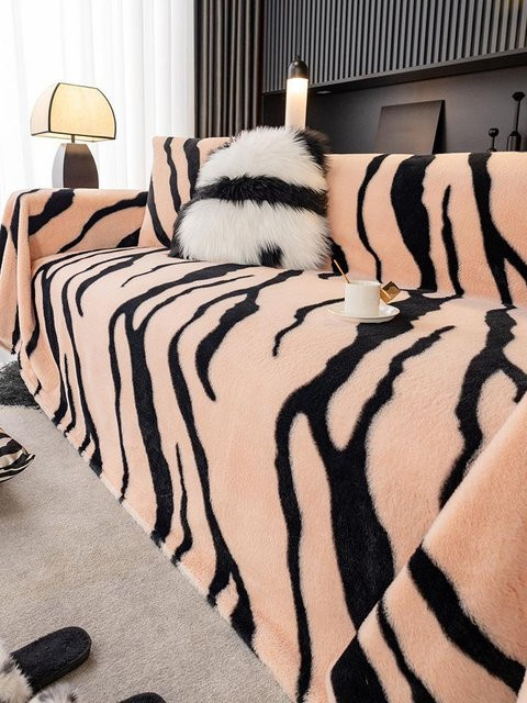 Yiran Furniture Luxus Leopard Sofa Abdeckung aus Plüsch Fleece, Beige, B: 260 cm, T: 180 cm - Bild 1