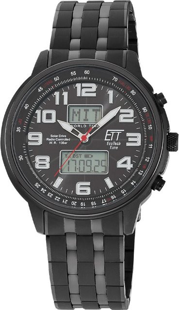 ETT Herrenuhr, Solar, Funk, Edelstahl, 48 mm, Schwarz, 10 ATM - Bild 1