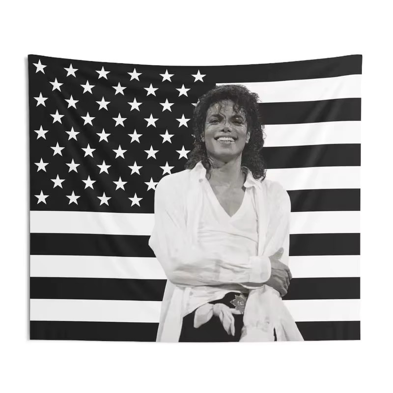 VIKAMA Wandteppich Michael Jackson mit amerikanischer Flagge, Retro Pop-Star Wandbehang in Multicolour, Rechteckige Wandkunst für dein Schlafzimmer oder Musikzimmer, Breite: 60 cm, Höhe: 40 cm - Bild 5