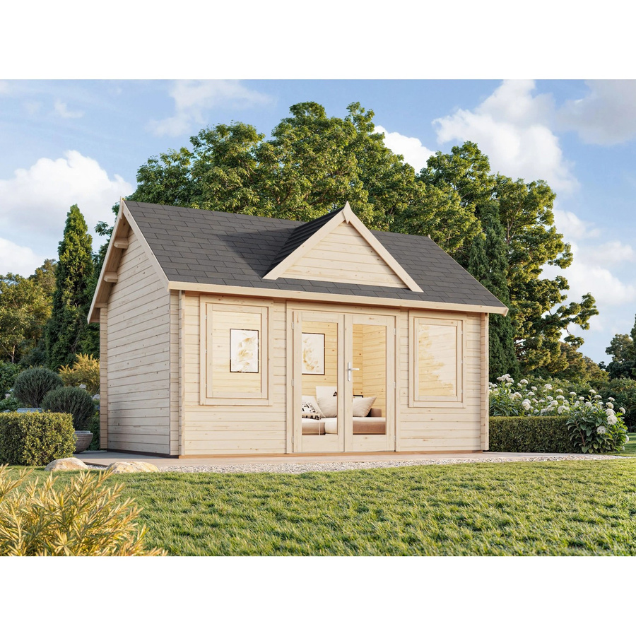 Palmako Gartenhaus Claudia aus Holz in Dunkelgrau-Weiß mit Blockbohlen und Montage-Set B/B: 450 x 330 cm - Bild 1