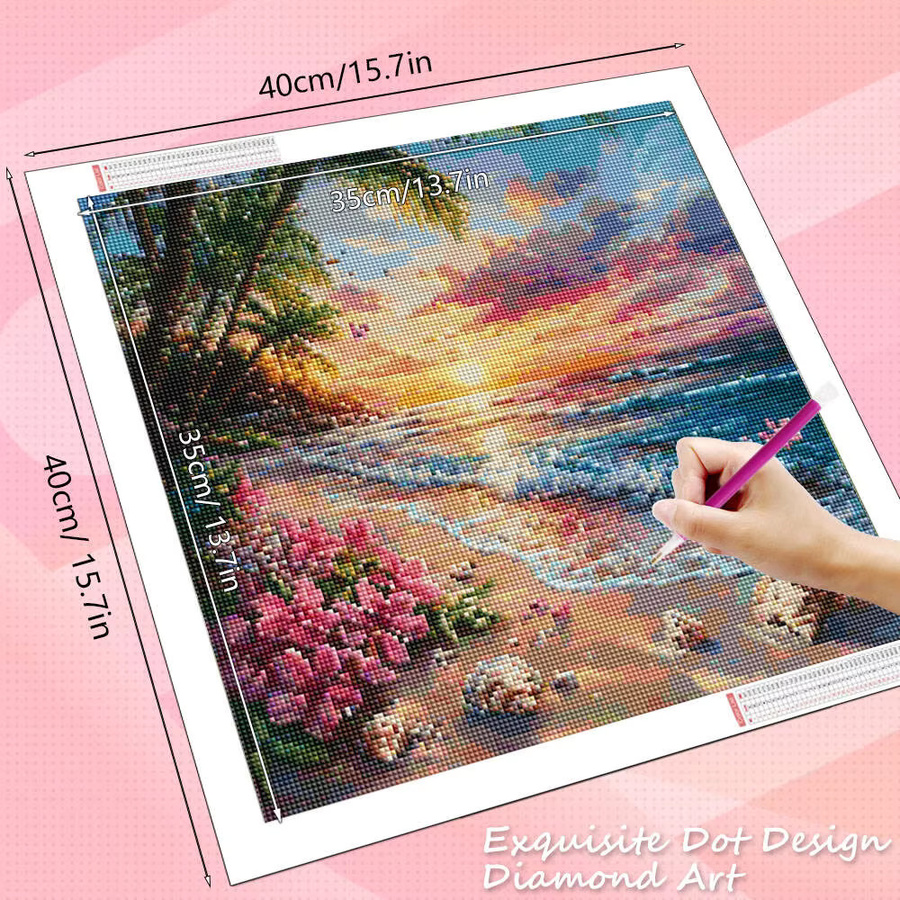 HUACAN 5D Diamantmalerei Meer Landschaft als rundes Mosaik Set in Multicolour - Bild 2