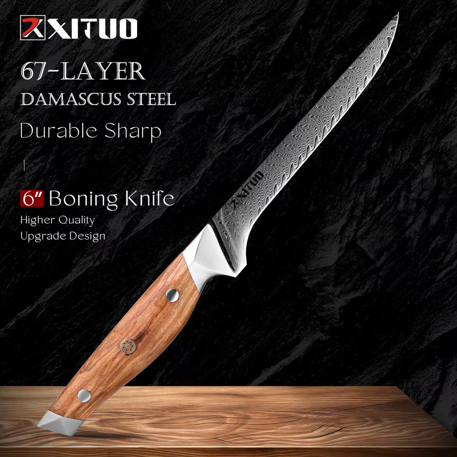 Xituo Filetmesser aus Damaststahl mit ergonomischem Griff aus Olivenholz in Braun, 15,24 cm - Bild 2
