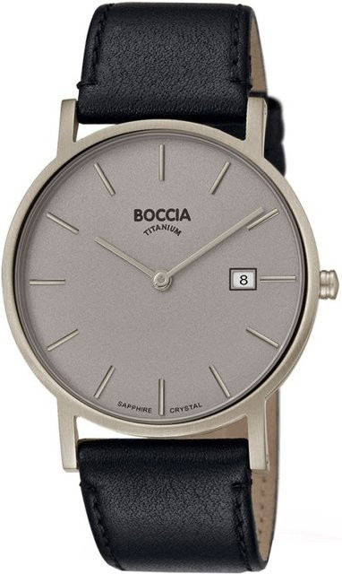 Boccia Herrenuhr, Titan, Quarz, 37 mm, Leder, Grau, 5 ATM - Bild 1