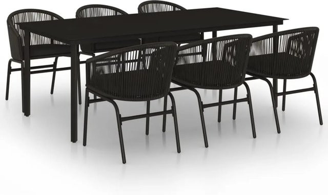 vidaXL 7-teilige Garten-Essgruppe aus pulverbeschichtetem Stahl und PVC-Rattan in Schwarz - Bild 1