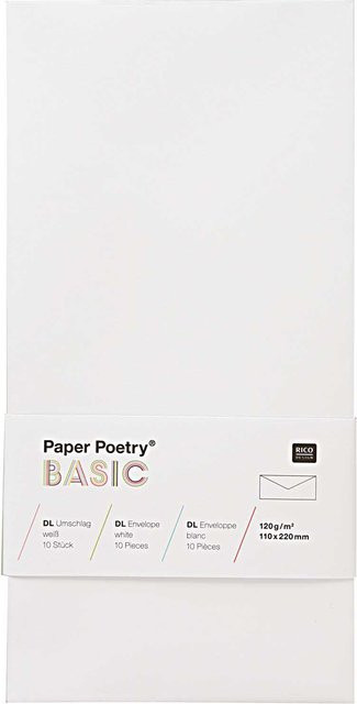 Rico Design Paper Poetry Kuvert Basic DL, 10 Stück, Weiß - Bild 1