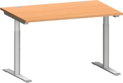 Schäfer Shop Genius Schreibtisch MODENA FLEX höhenverstellbar mit T-Fuß-Rundrohr, Farbe Buche/Weißalu, B: 120 cm, T: 80 cm - Bild 1