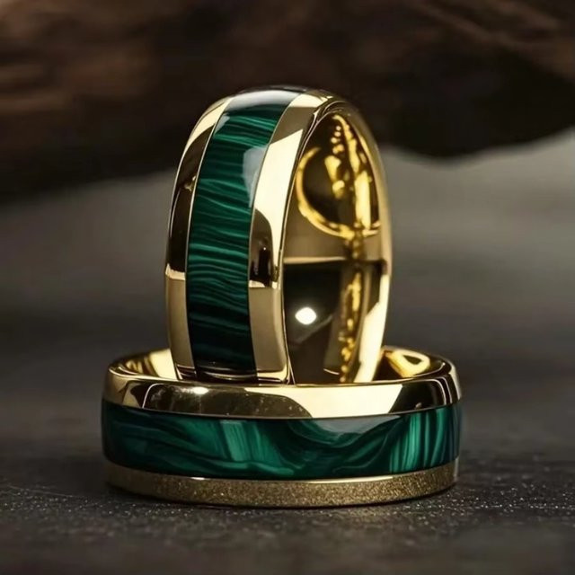 SUNFLOWERZHU Ring, Edelstahl, Gold, Grüne Abalone Shell Inlay, Herren - Bild 1