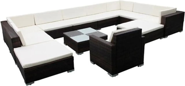 vidaXL 12-tlg. Garten-Lounge-Set aus Poly Rattan in Schwarz mit Kissen und Couchtisch für Terrasse und Garten - Bild 1
