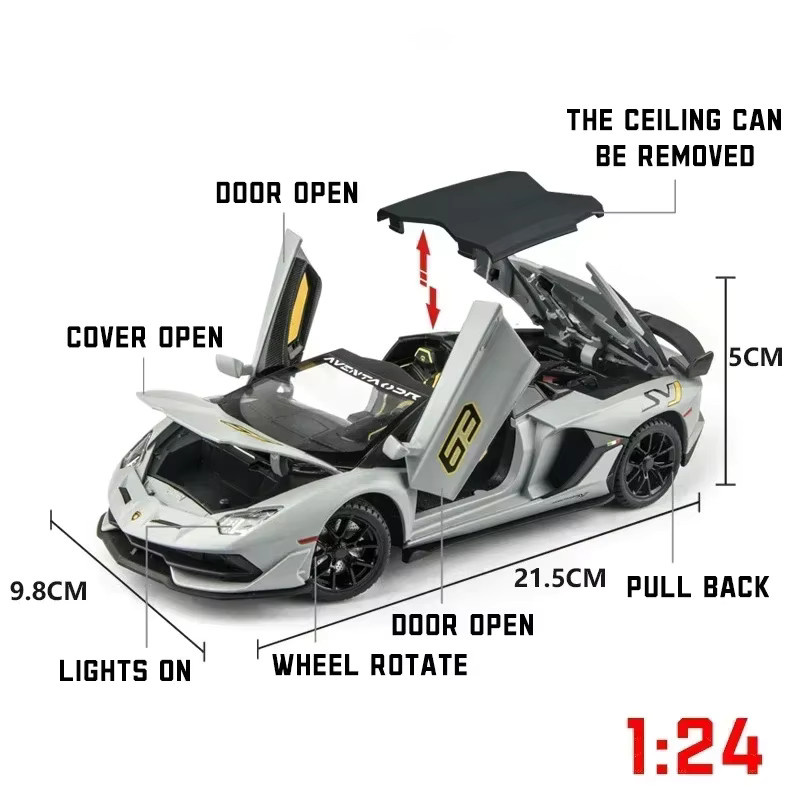 Double Horses Aventador SVJ63 Sportwagen Modell, 1:24, Metall, mit Licht und Sound - Bild 2