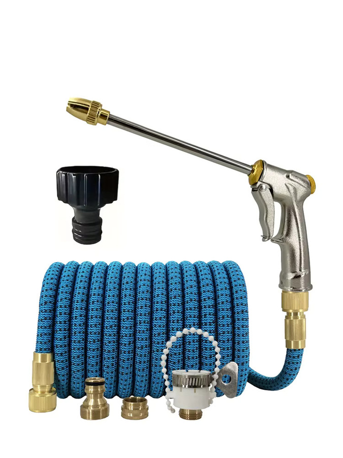 FLOWERS SPRAL Magischer Gartenschlauch in Blau mit Metall-Sprühpistolen-Set zur Outdoor-Bewässerung und Autowäsche - Bild 4