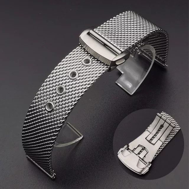 olevo Uhrenarmband Edelstahl, Mesh, Silber, Herren, 20 mm, 22 mm - Bild 1