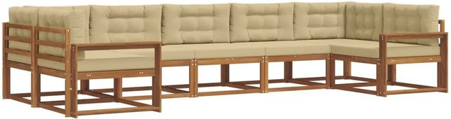 vidaXL Outdoor-Sofagarnitur 7-teilig aus Akazienholz in Natur und Beige mit Kissen und L-Form - Bild 1