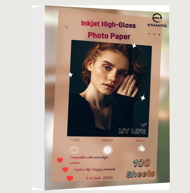 ESHANG Inkjet Hochglanz-Fotopapier in Weiß, 100 Blatt, 10x15 cm, 200g/m² - Bild 1