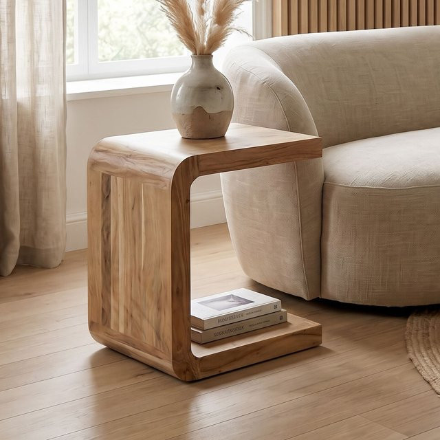 Beistelltisch Finebuy aus Massivholz in C-Form, braun, Höhe: 45 cm - Bild 1
