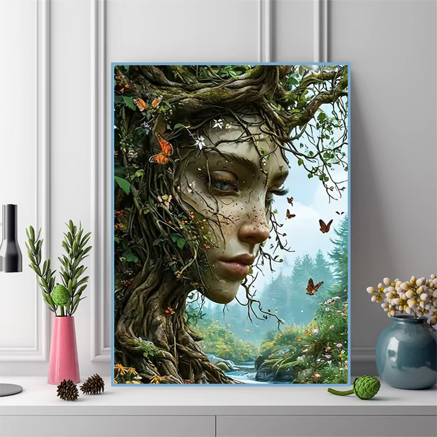 Momoart DIY Diamant-Stickerei Abstraktes Frauenporträt mit Naturmotiv als Wandkunst, Mehrfarbig, B/H: 30 x 30 cm - Bild 3