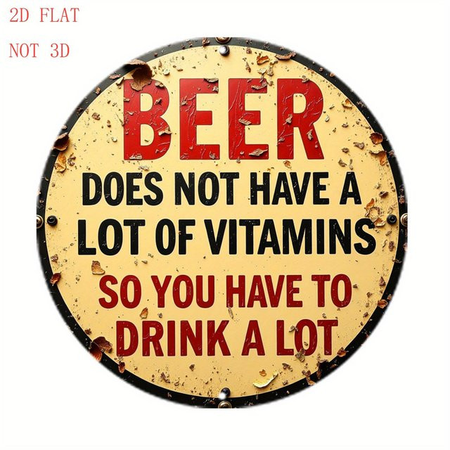 Potdemiel Vintage-Bierschild aus Metall in Gelb mit Humor-Spruch als rustikale Wanddekoration, Durchmesser: 20 cm - Bild 1