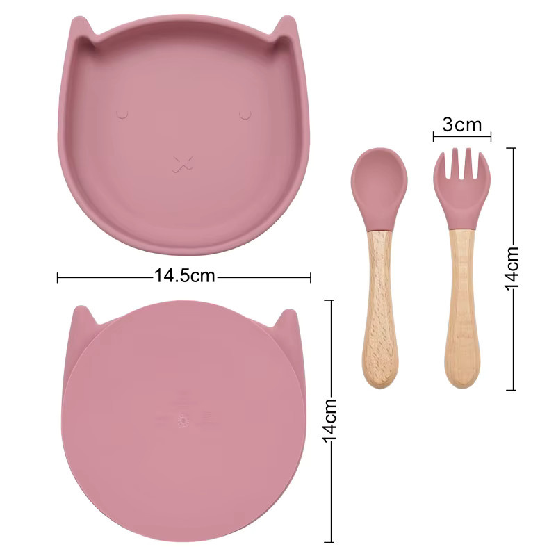 Silikon Baby Geschirr Set mit Saugnapf Schüssel und Löffel in Grün für Säuglinge und Kleinkinder - Bild 2