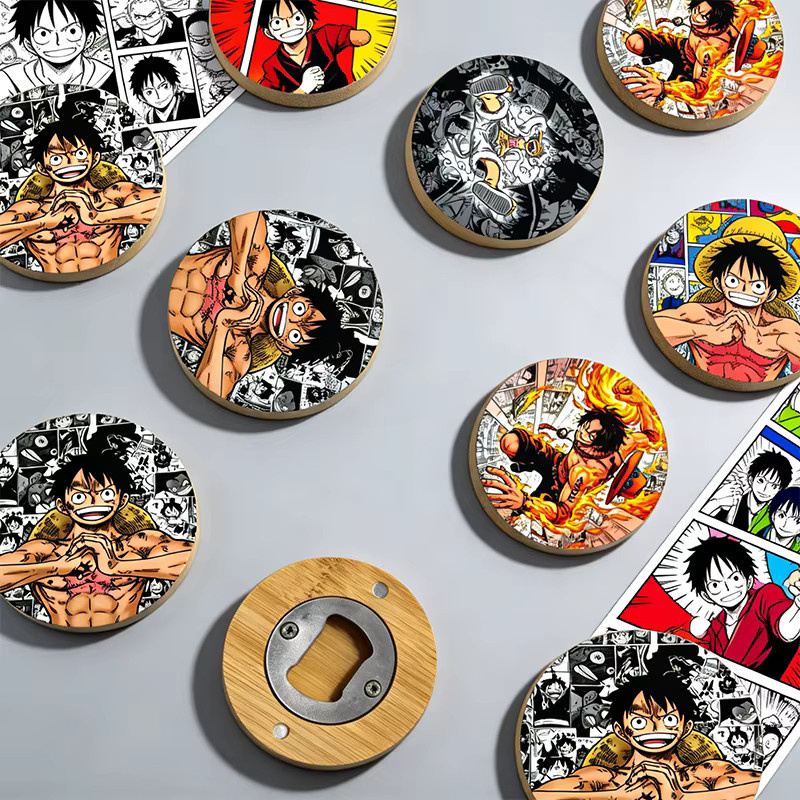 Bandai One Piece Anime Gear 5 Luffy Holz-Kühlschrankmagnet Flaschenöffner, rund, multicolour - Bild 3