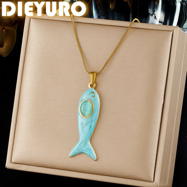 DIEYURO Halskette mit Fisch-Anhänger, Edelstahl, Gold, Damen - Bild 1